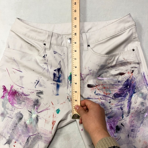 Lululemon ABC Classic Pants 30x29 Warpstreme PAINT SPLATTER THRASHED Light Beige - Picture 8 of 10